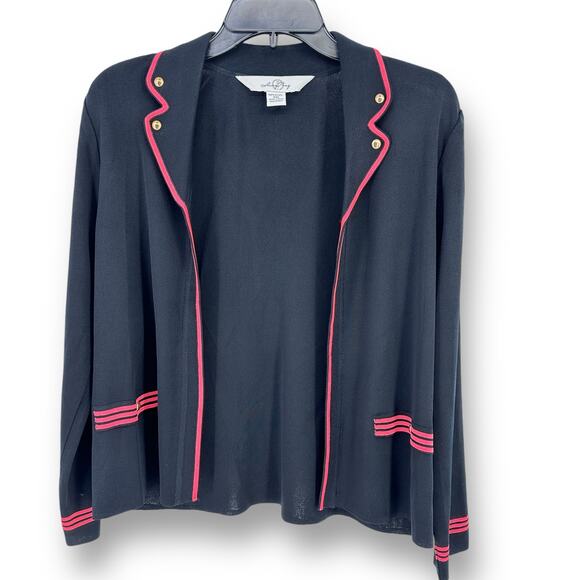 Ming Wang Open Front Cardigan Jacket Womens Sz PM Petite Medium Black Hot Pink - Picture 1 of 7